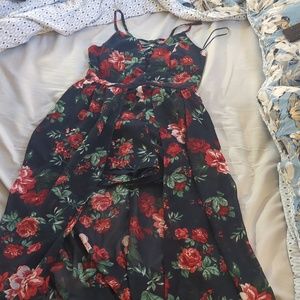 Black floral rose romper